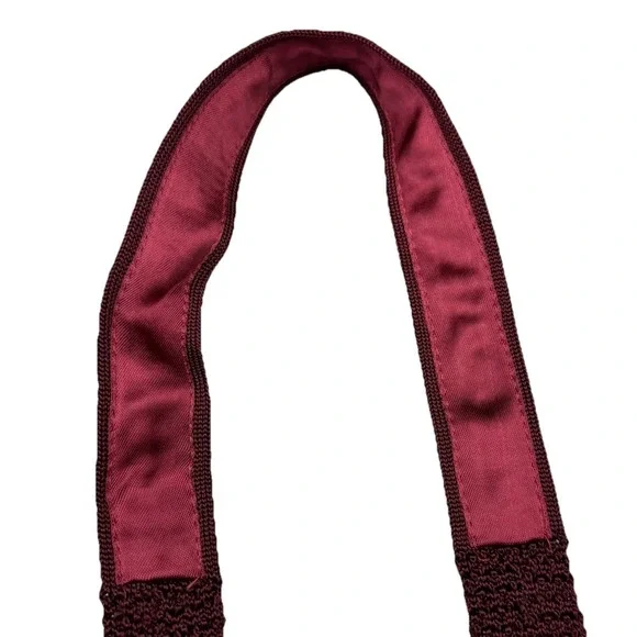 Polo Ralph Lauren Skinny Square Knit Tie Burgundy/Navy Stripe Silk 2.25" x 65.5" - Picture 3 of 5